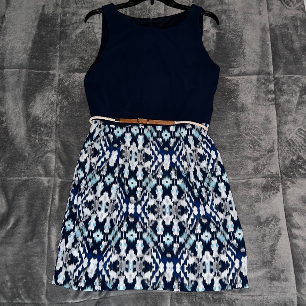 I.N. San Fransisco Sleeveless Navy Pattern Dress